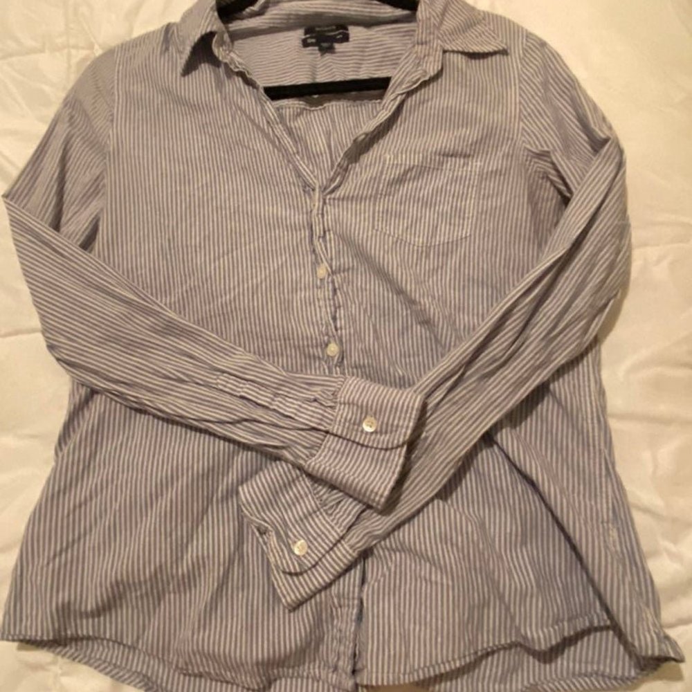 stripe blue white button down blouse